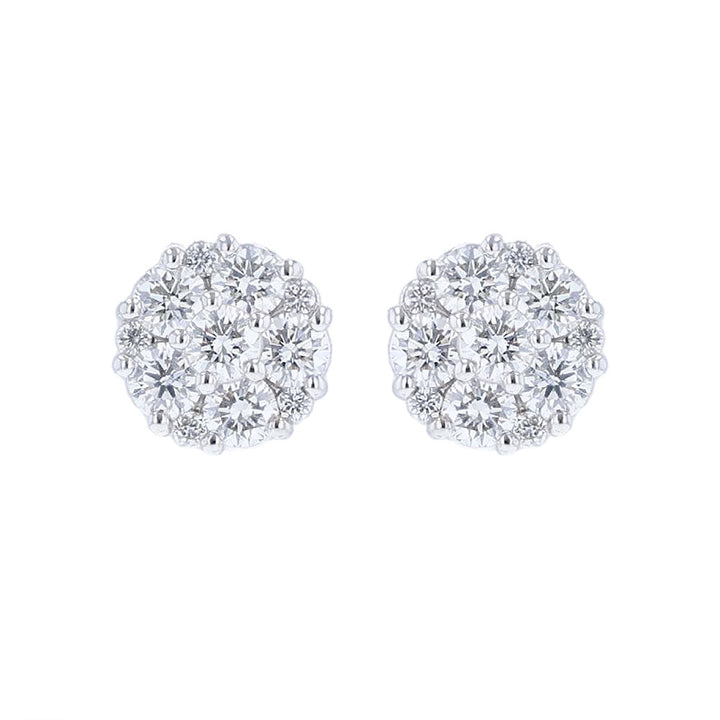 14k White Gold Diamond Cluster Studs