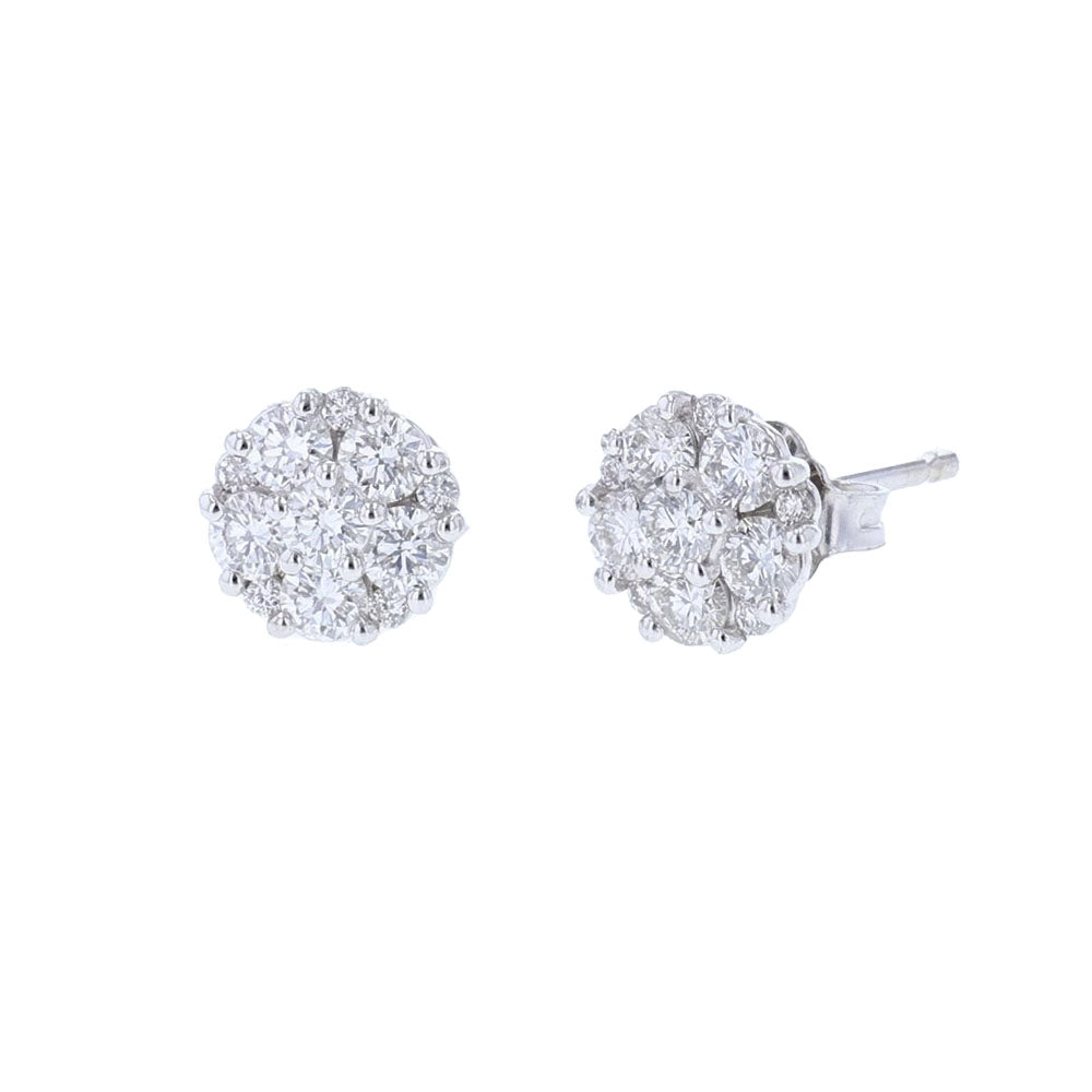 14k White Gold Diamond Cluster Studs