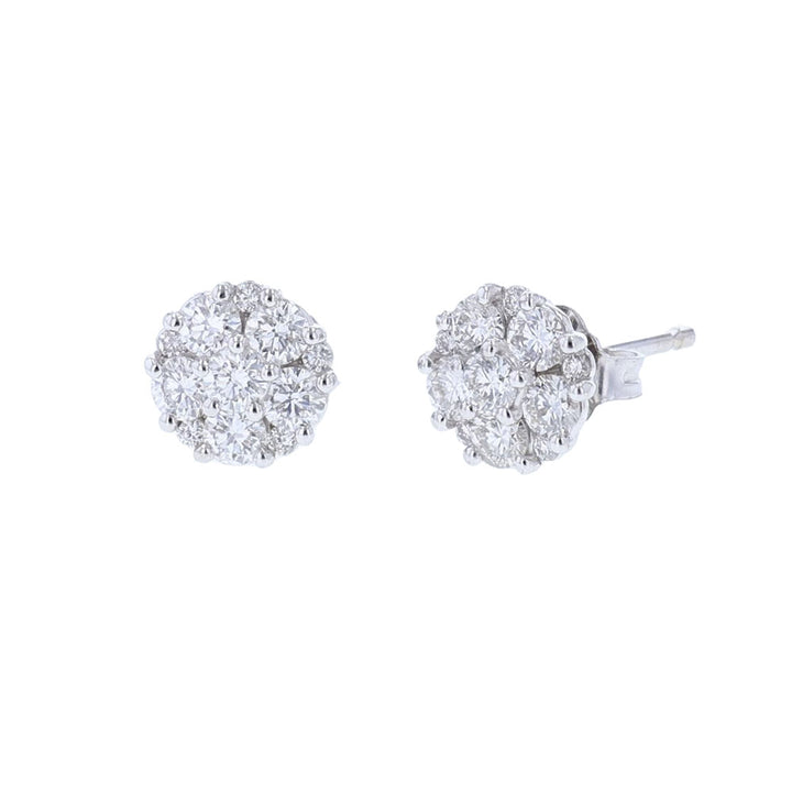 14k White Gold Diamond Cluster Studs