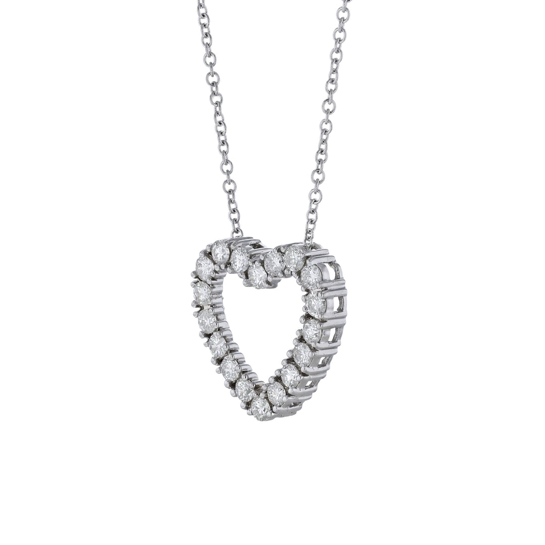 Round Diamond Heart Necklace, White Gold
