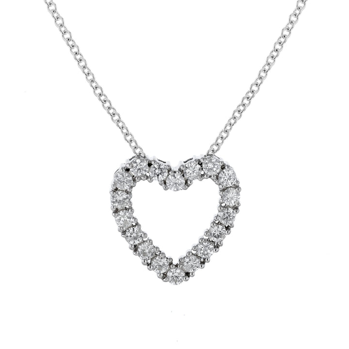 Round Diamond Heart Necklace, White Gold