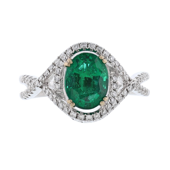 Oval Beryl Emerald Diamond Twist Ring