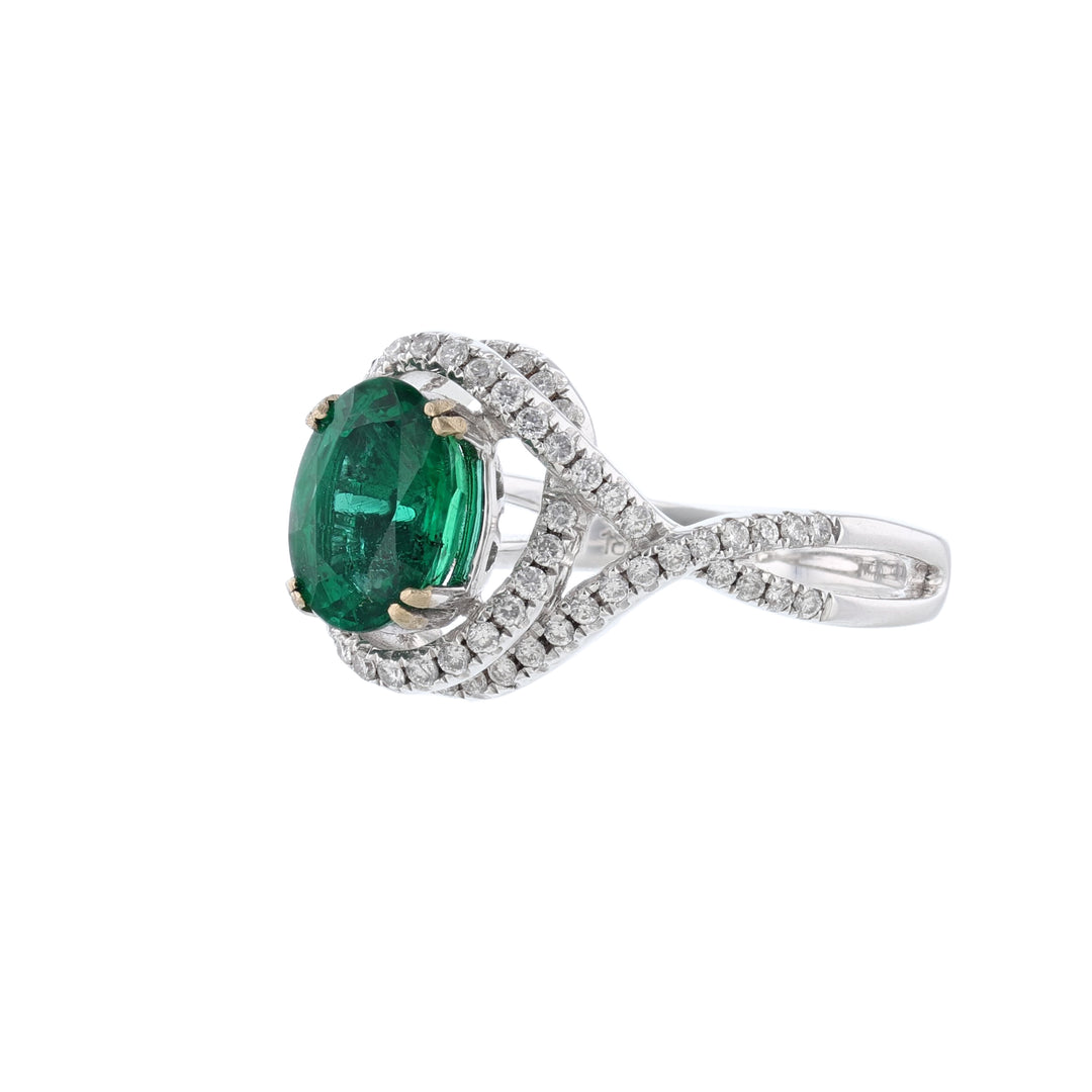 Oval Beryl Emerald Diamond Twist Ring