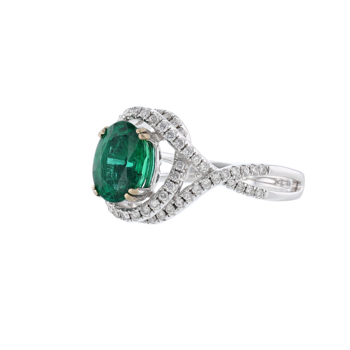 Oval Beryl Emerald Diamond Twist Ring