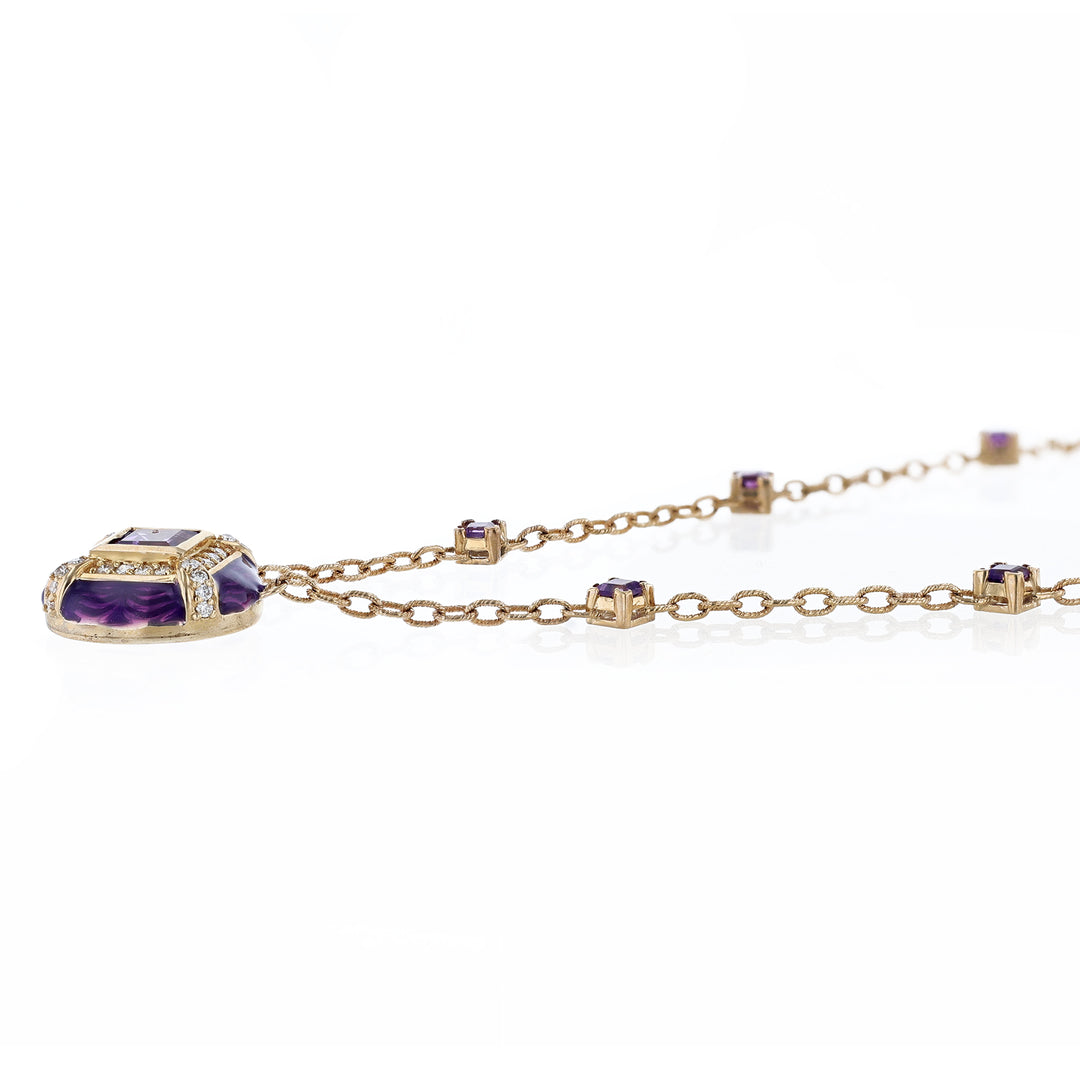 Amethyst Diamond Enamel Pendant Necklace