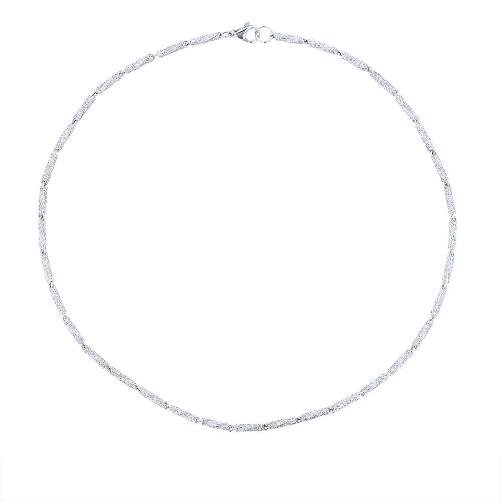14K White Gold Barrel Link Necklace