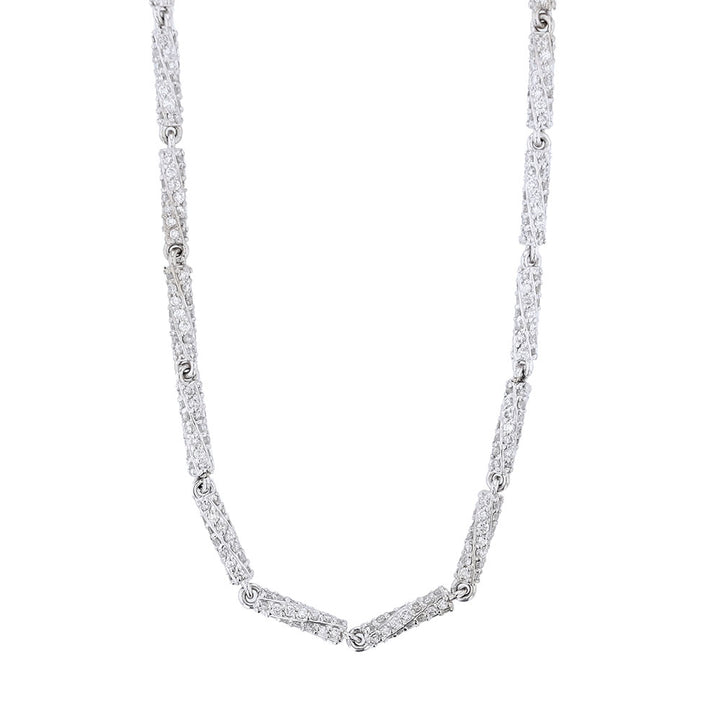 14K White Gold Barrel Link Necklace
