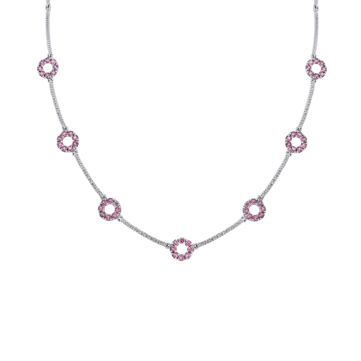 Pink Tourmaline Round Link Diamond Necklace