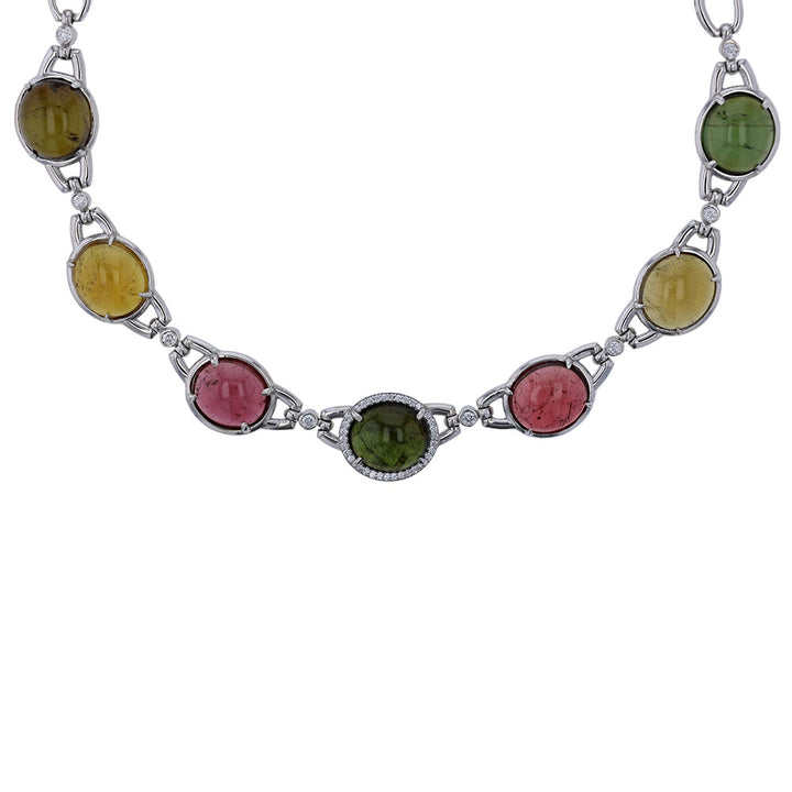 14kt White Gold Multi Color Tourmaline Diamond Necklace