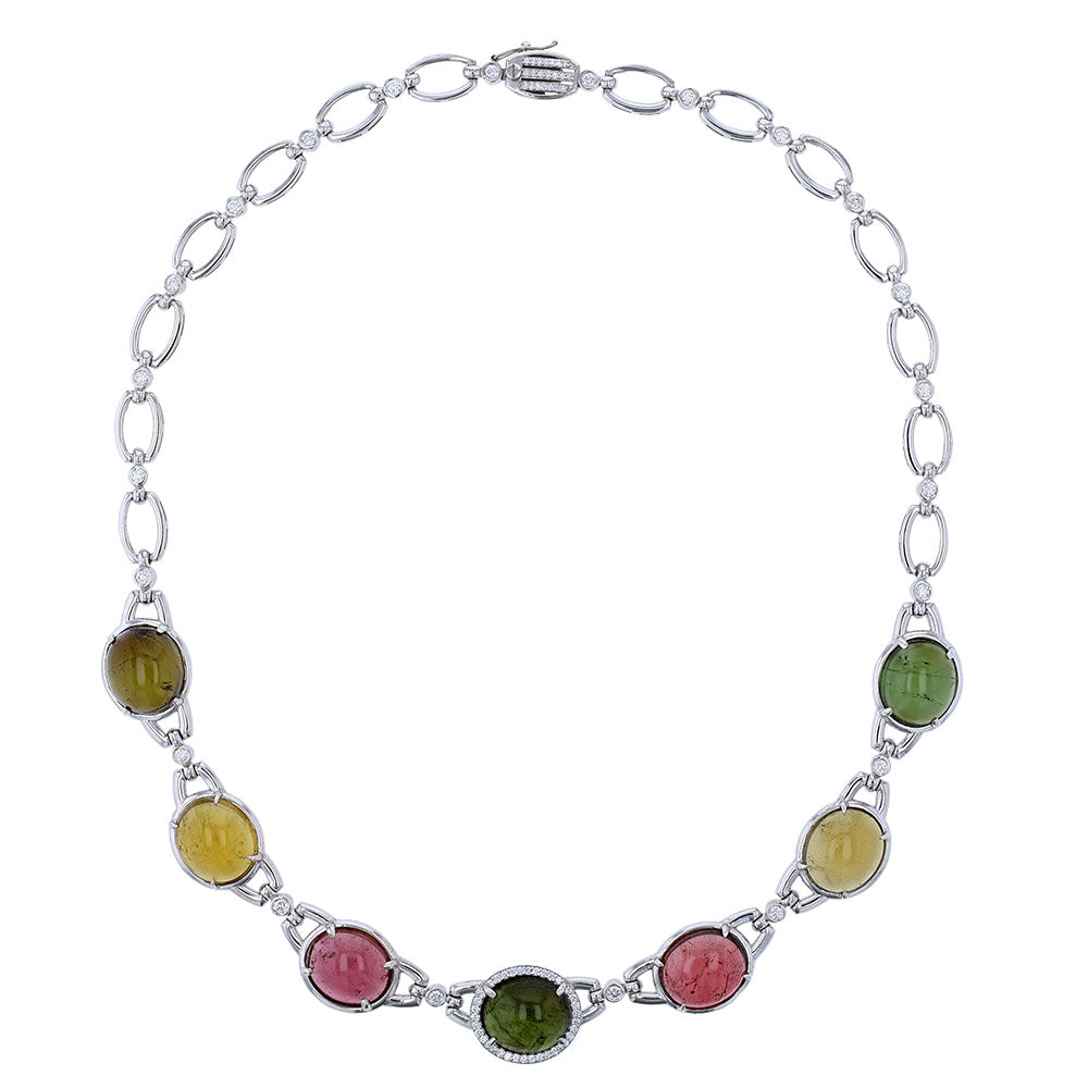 14kt White Gold Multi Color Tourmaline Diamond Necklace