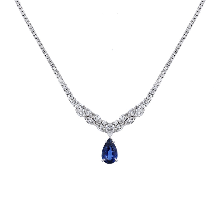 Ceylon Blue Sapphire Drop Diamond Necklace