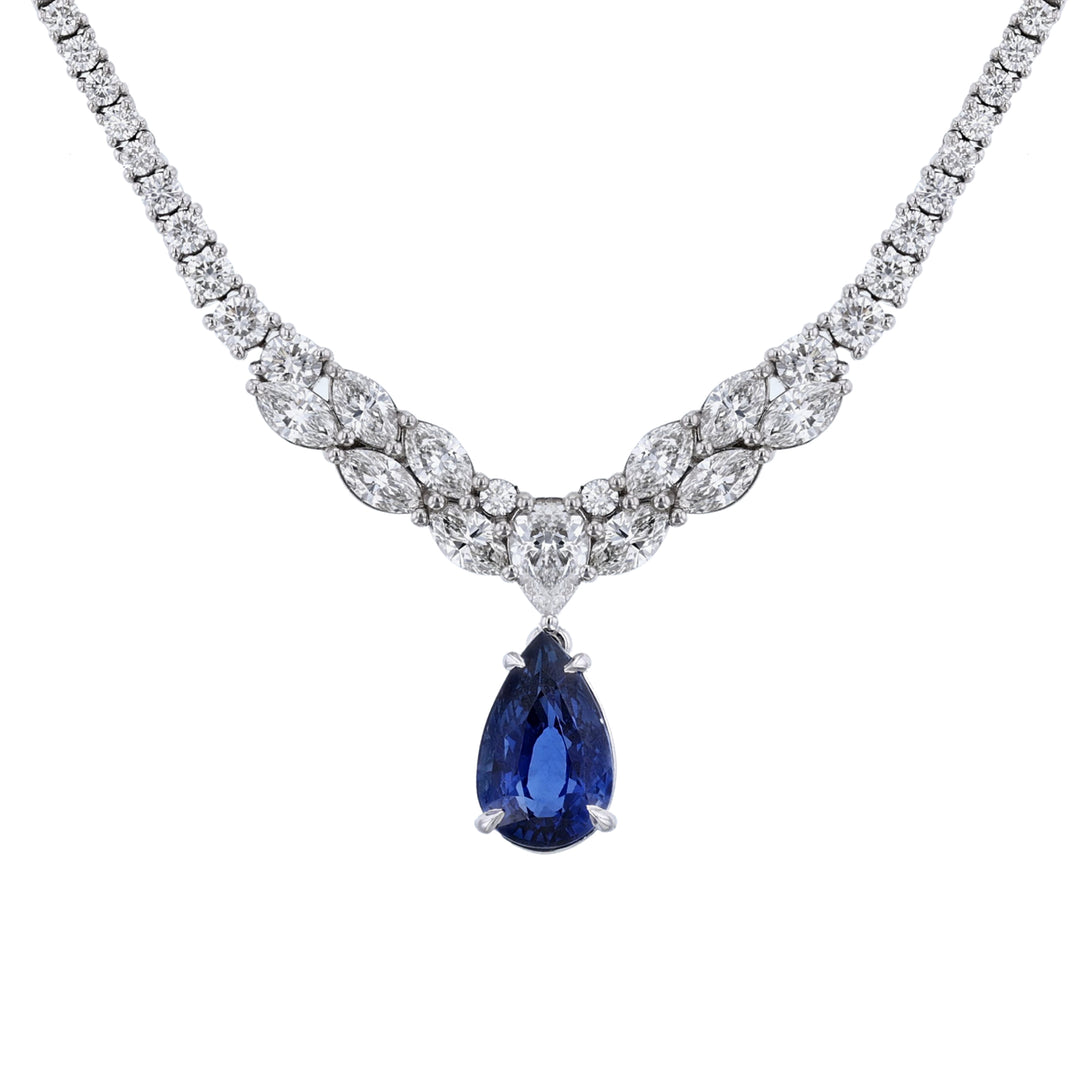 Ceylon Blue Sapphire Drop Diamond Necklace
