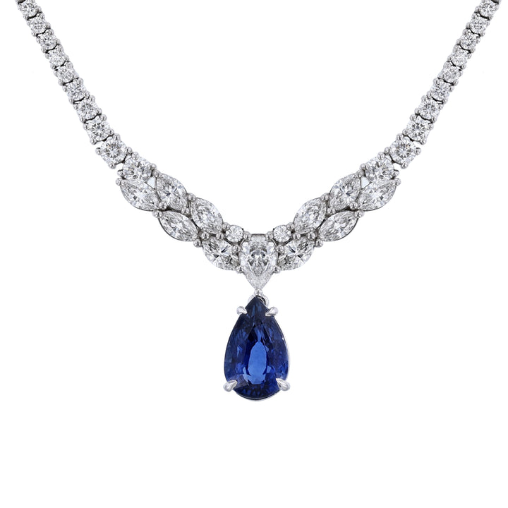Ceylon Blue Sapphire Drop Diamond Necklace