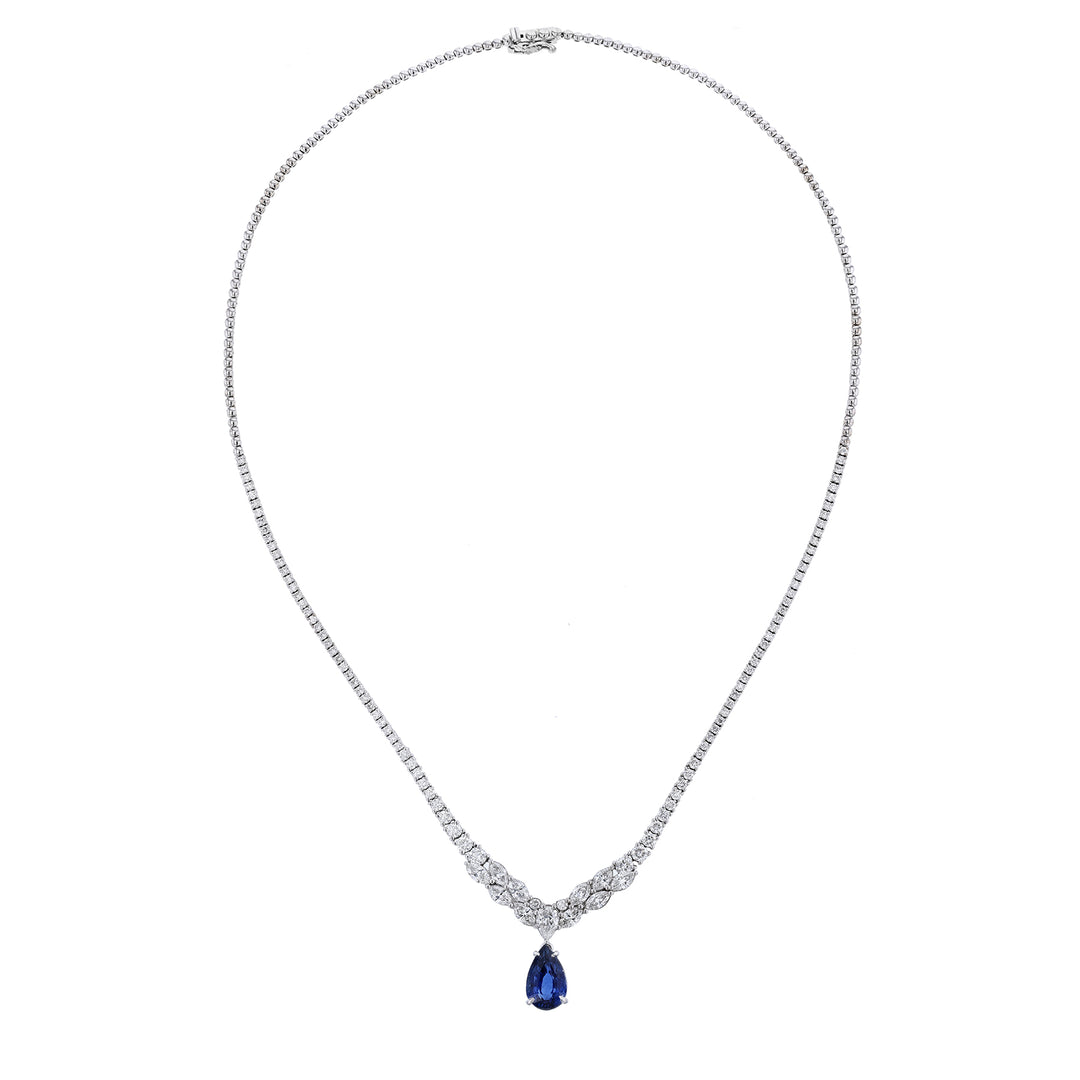 Ceylon Blue Sapphire Drop Diamond Necklace