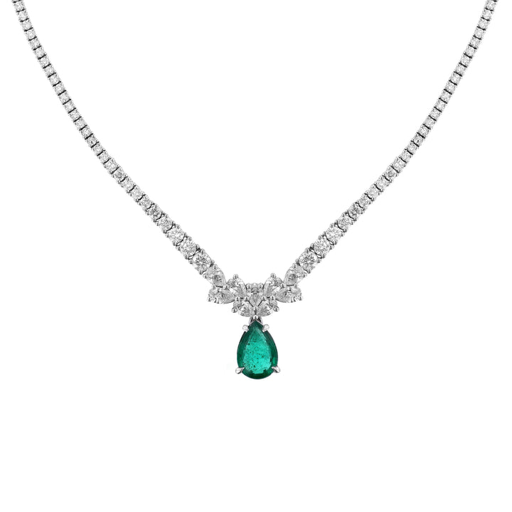 Beryl Emerald Drop Diamond Necklace, Certified