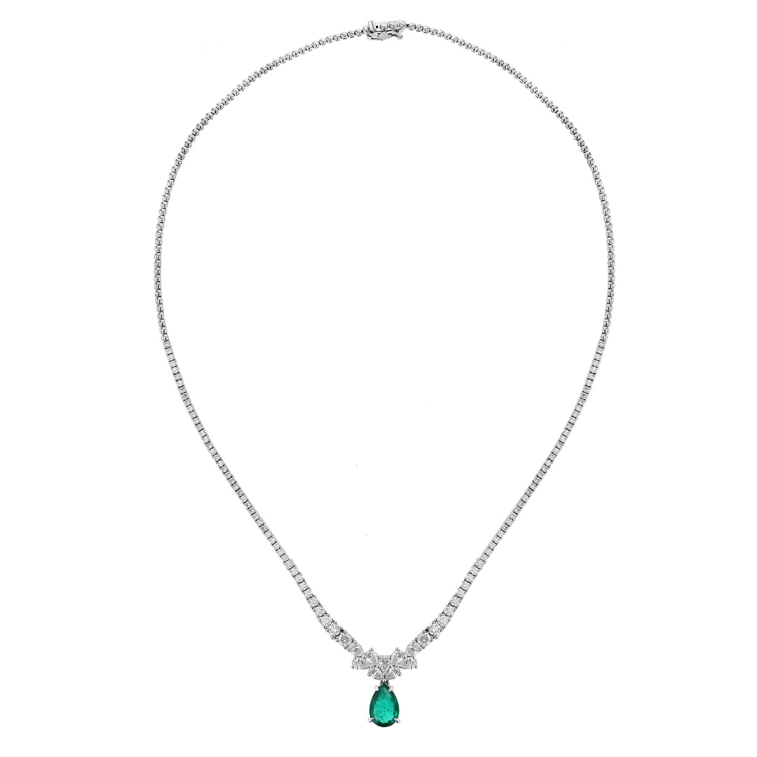 Beryl Emerald Drop Diamond Necklace, Certified