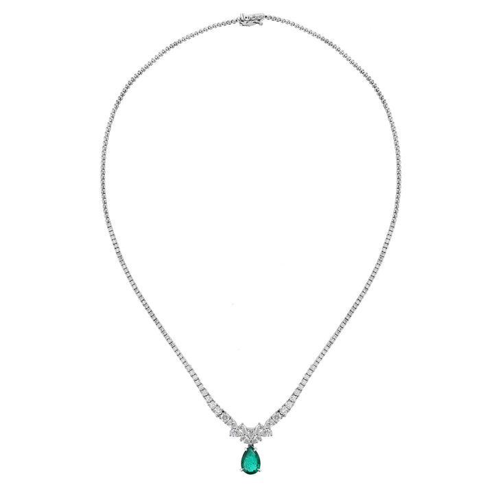 Beryl Emerald Drop Diamond Necklace, Certified