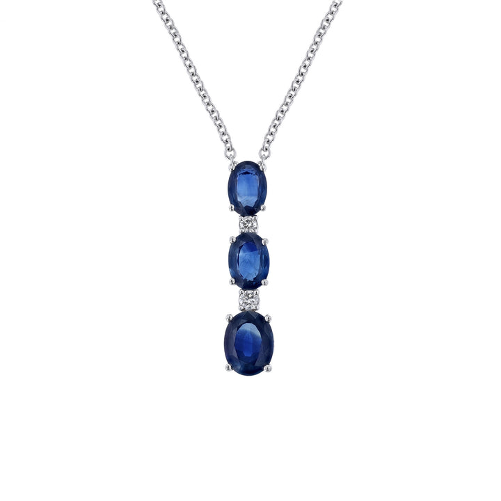 Triple Blue Sapphire & Diamond Drop Necklace