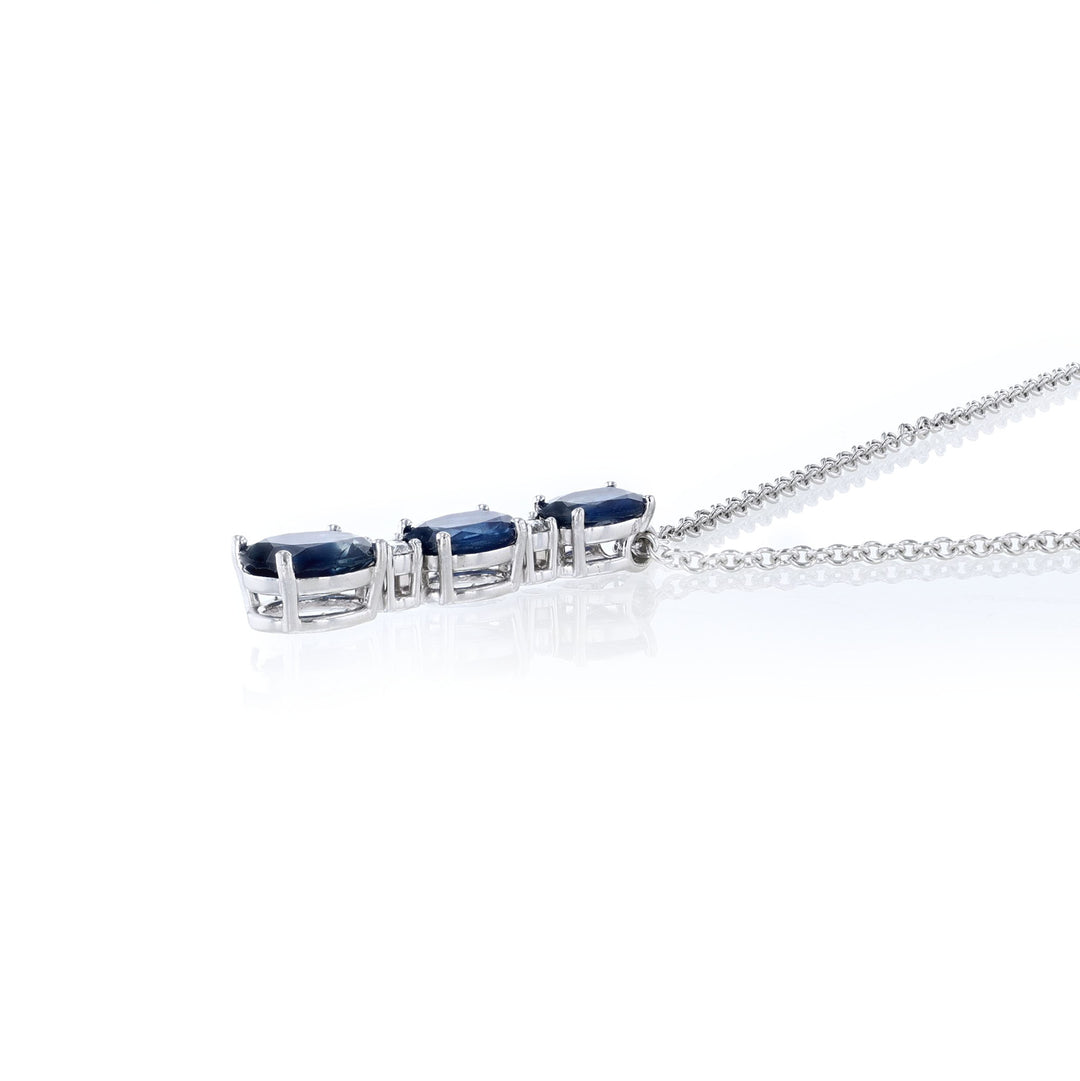 Triple Blue Sapphire & Diamond Drop Necklace