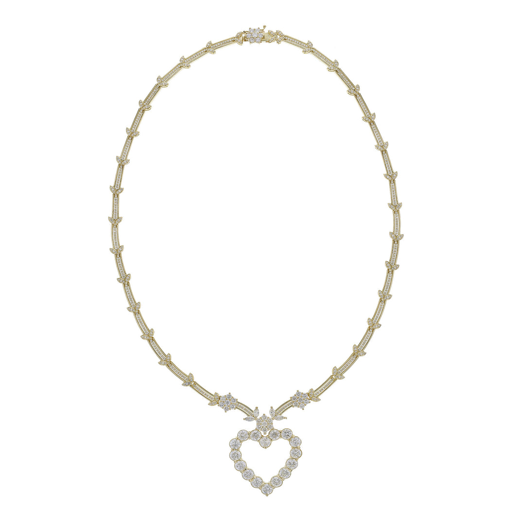 18K Yellow Gold Diamond Heart Collar Necklace