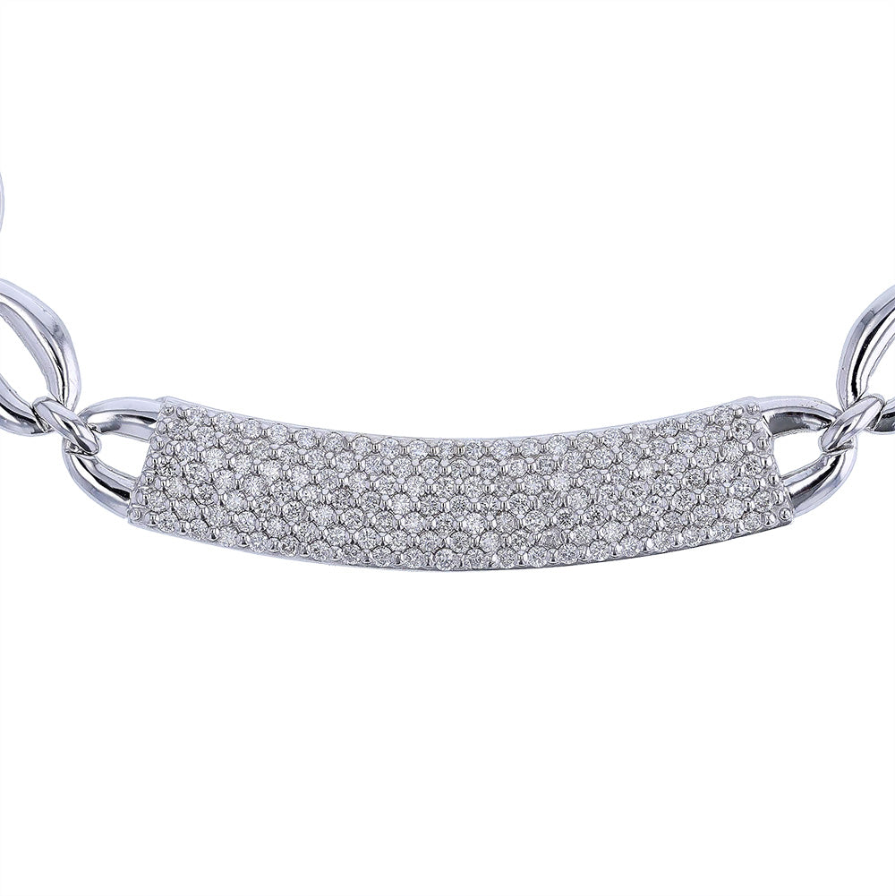 14k White Gold Diamond ID Link Necklace