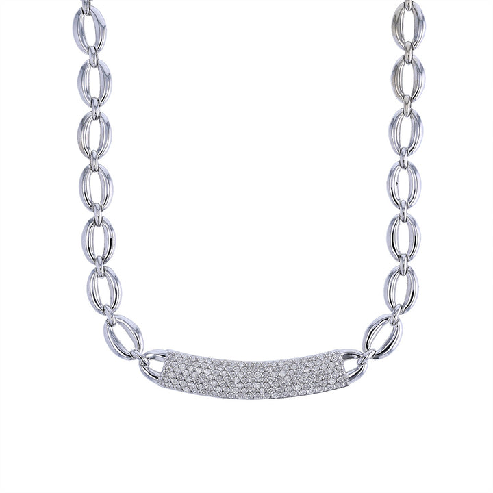 14k White Gold Diamond ID Link Necklace