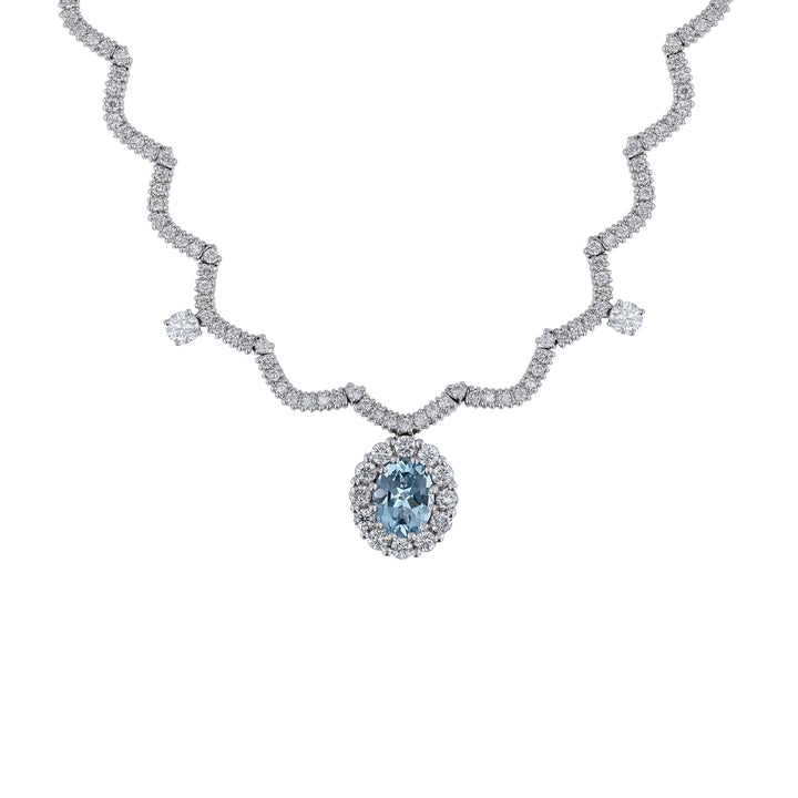 Aquamarine Scalloped Diamond Collar Necklace