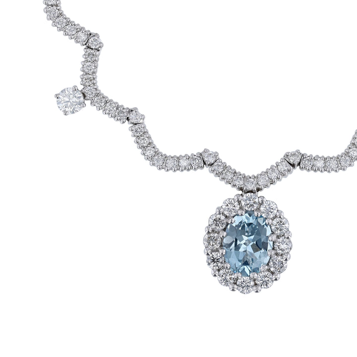 Aquamarine Scalloped Diamond Collar Necklace