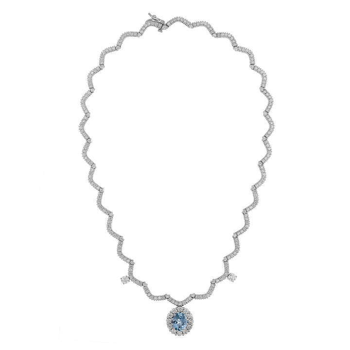 Aquamarine Scalloped Diamond Collar Necklace