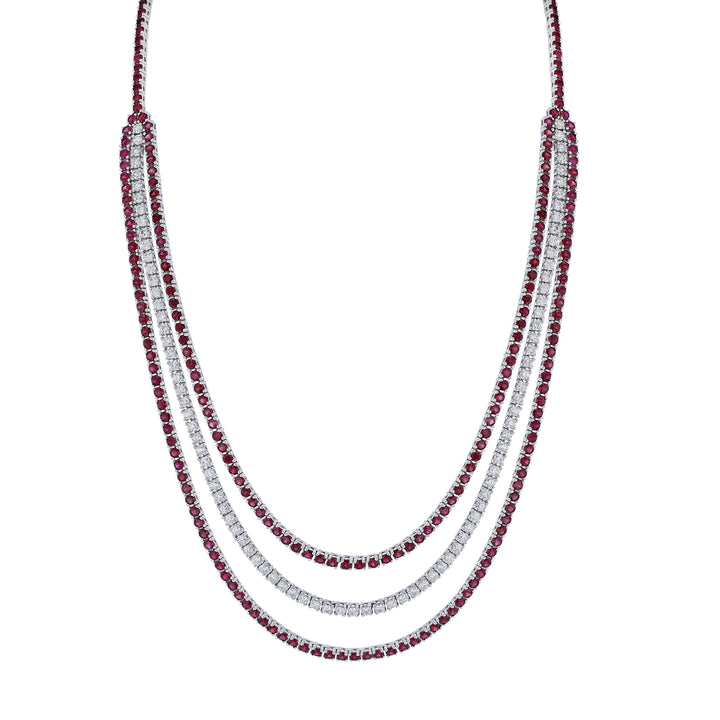 Ruby Diamond Triple Strand Necklace