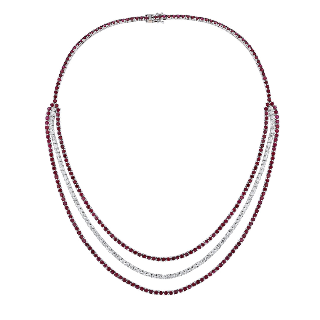Ruby Diamond Triple Strand Necklace