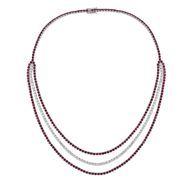 Ruby Diamond Triple Strand Necklace