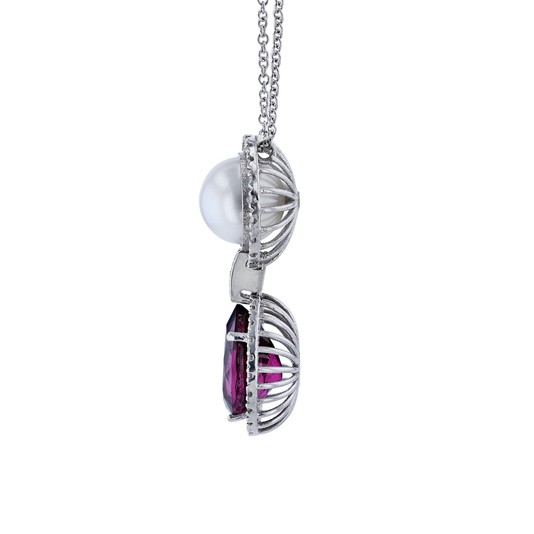 Rhodolite Garnet Pearl Diamond Necklace