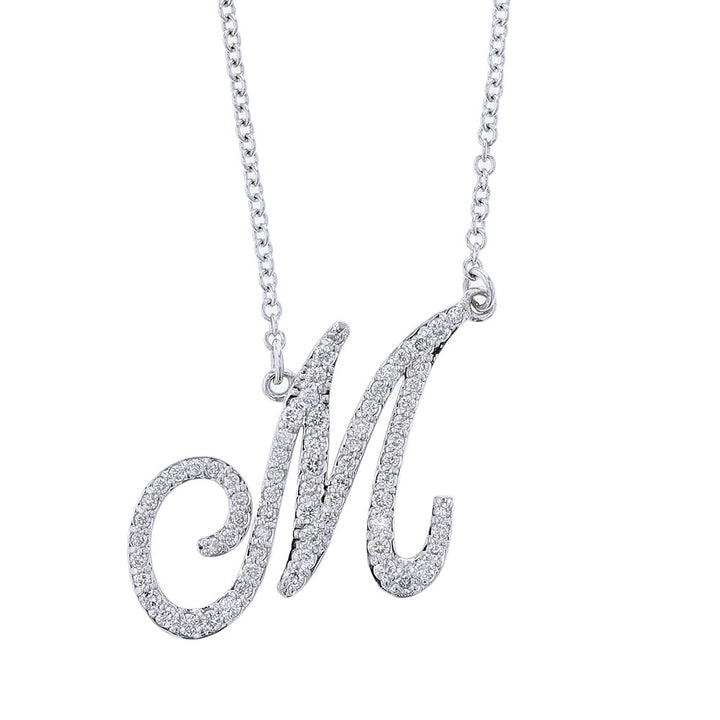 14kt White Gold Diamond M Initial Necklace