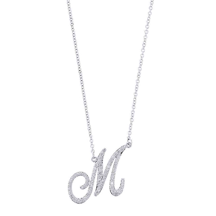 14kt White Gold Diamond M Initial Necklace