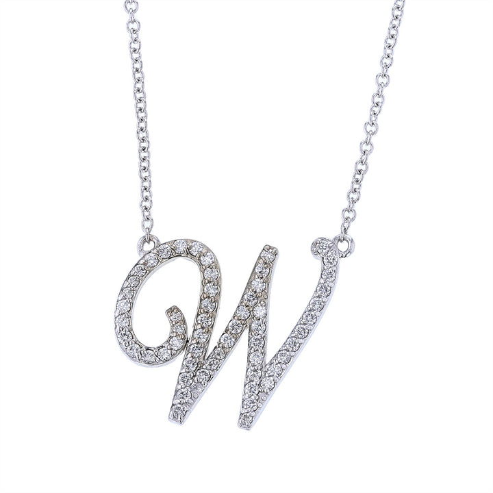 14kt White Gold Diamond W Initial Necklace