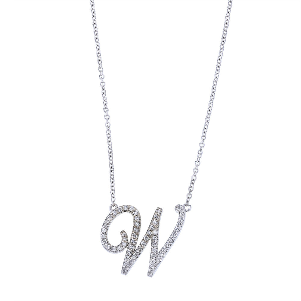 14kt White Gold Diamond W Initial Necklace