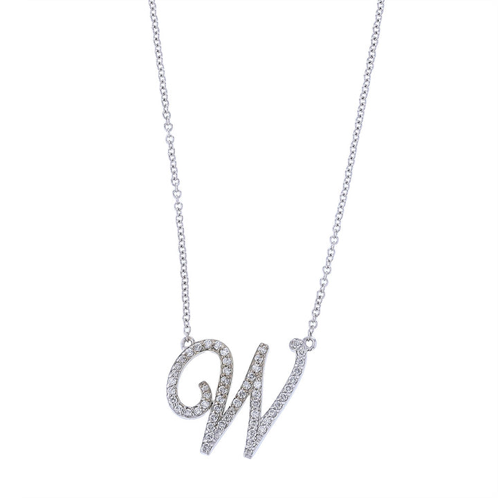 14kt White Gold Diamond W Initial Necklace