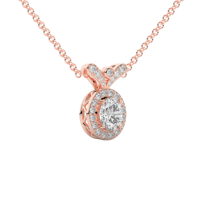 0.95CT.TW OVAL LAB DIAMOND HALO PENDANT - Nazarelle
