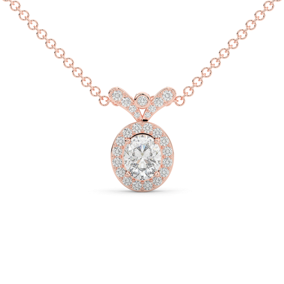 0.95CT.TW OVAL LAB DIAMOND HALO PENDANT - Nazarelle