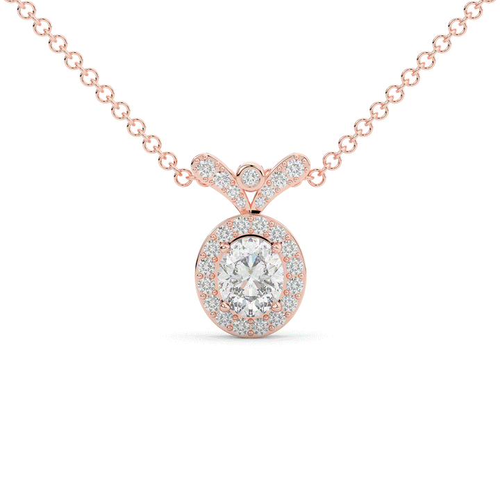 0.95CT.TW OVAL LAB DIAMOND HALO PENDANT - Nazarelle