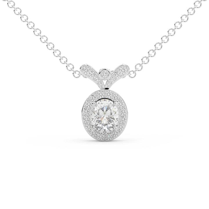 0.95CT.TW OVAL LAB DIAMOND HALO PENDANT - Nazarelle