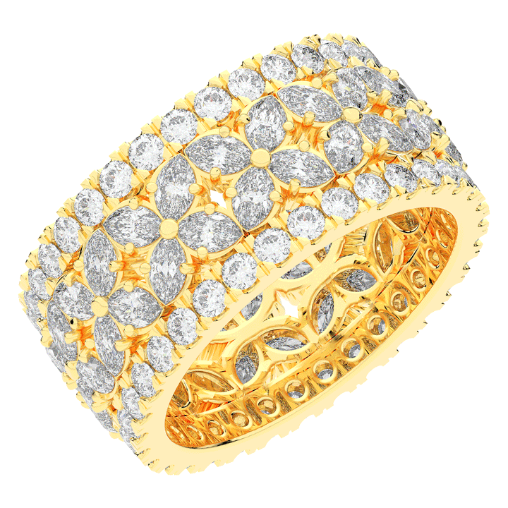 3.80CT.TW MARQUISE AND ROUND LAB DIAMOND FLOWER PETAL ETERNITY WEDDING BAND - Nazarelle