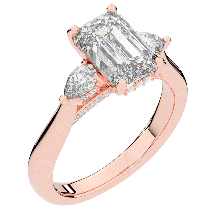 2.40CT.TW EMERALD CUT LAB DIAMOND 3 STONE ENGAGEMENT RING - Nazarelle
