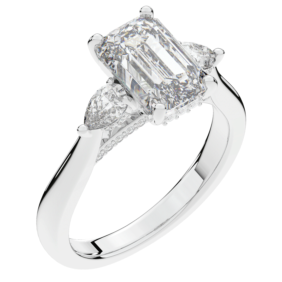 2.40CT.TW EMERALD CUT LAB DIAMOND 3 STONE ENGAGEMENT RING - Nazarelle