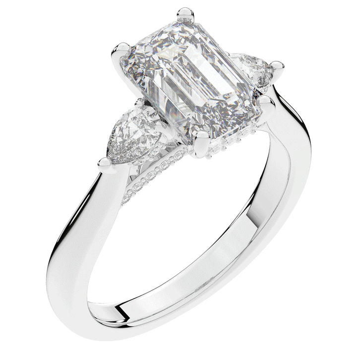 2.40CT.TW EMERALD CUT LAB DIAMOND 3 STONE ENGAGEMENT RING - Nazarelle