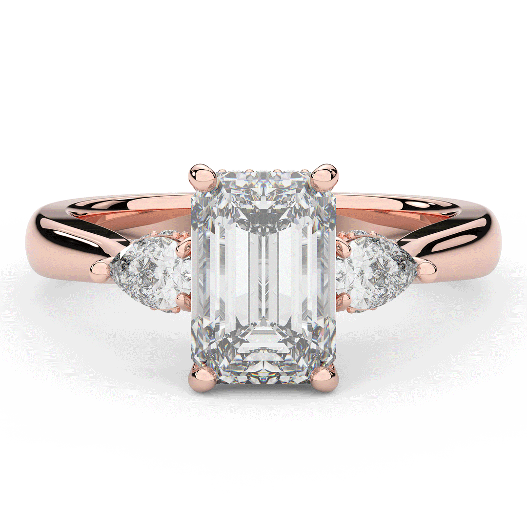 2.40CT.TW EMERALD CUT LAB DIAMOND 3 STONE ENGAGEMENT RING - Nazarelle
