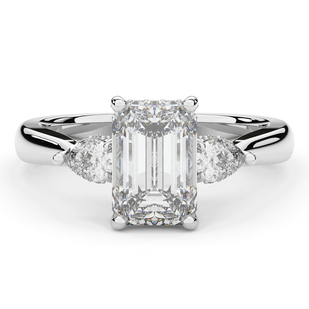 2.40CT.TW EMERALD CUT LAB DIAMOND 3 STONE ENGAGEMENT RING - Nazarelle