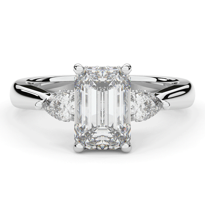 2.40CT.TW EMERALD CUT LAB DIAMOND 3 STONE ENGAGEMENT RING - Nazarelle