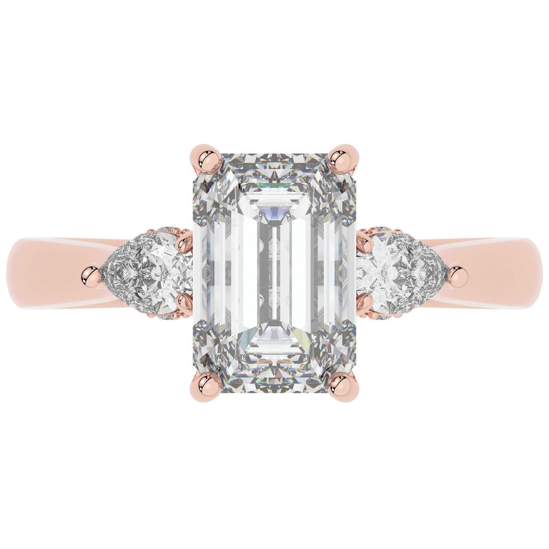 2.40CT.TW EMERALD CUT LAB DIAMOND 3 STONE ENGAGEMENT RING - Nazarelle
